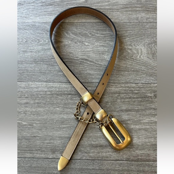 Vintage Streets Ahead Tan And Gold Luxury Leather Belt Chain Detailing Small - Picture 1 of 10